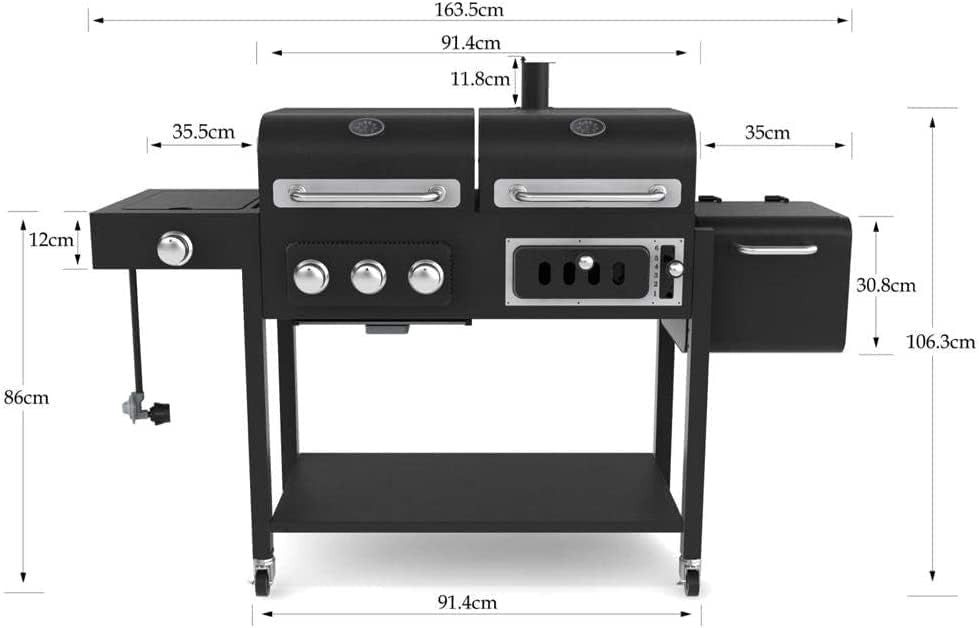 Dual Fuel Gas & Charcoal BBQ Grill 4 Burner Smoker with Cover