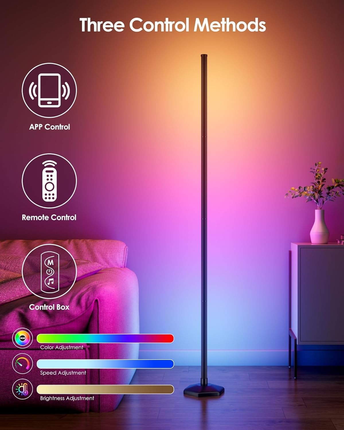 RGB LED Corner Floor Lamp 65in App Remote Music Sync Mood Lighting