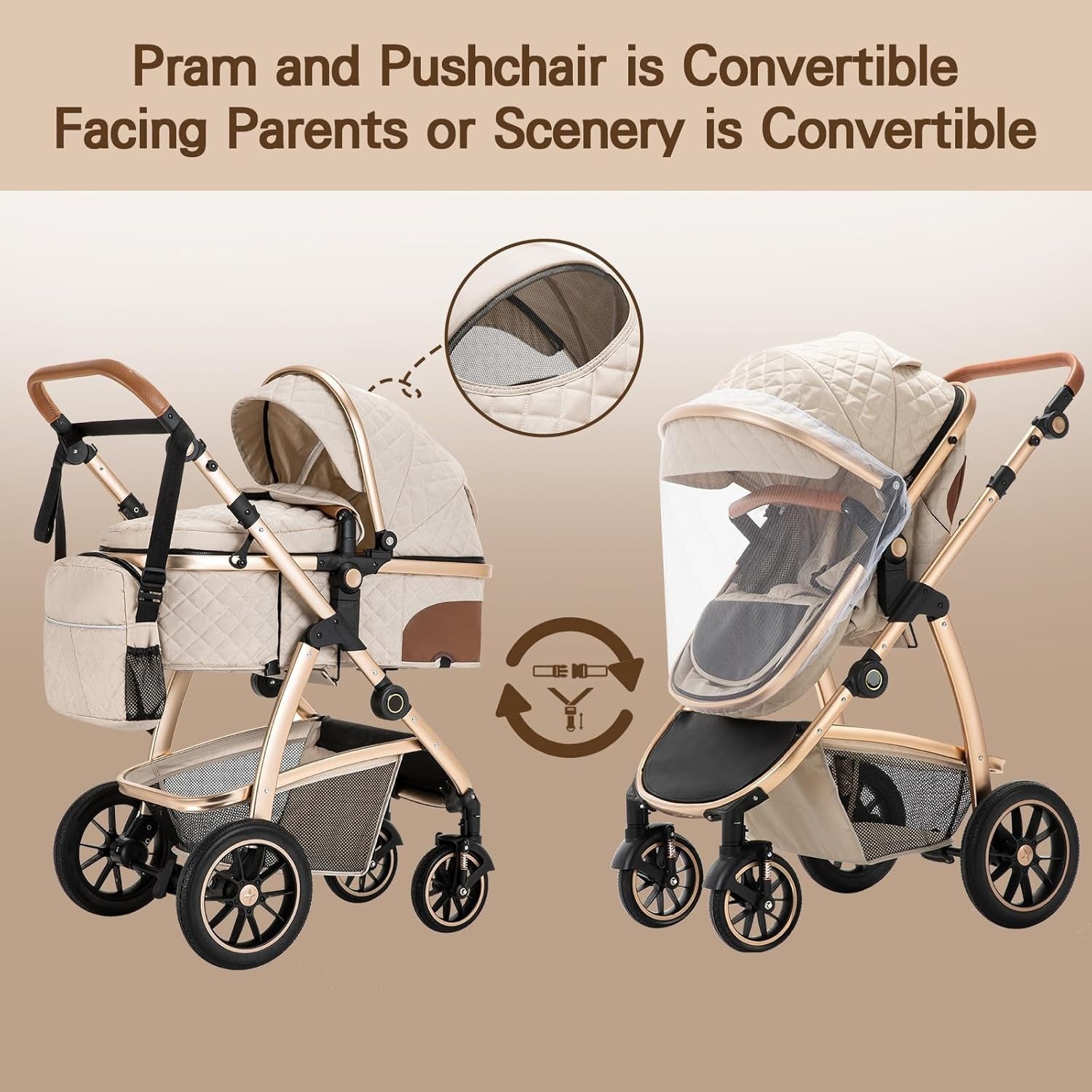 Baby Pram Travel System 3 in 1 Adjustable Handle Stroller Newborn
