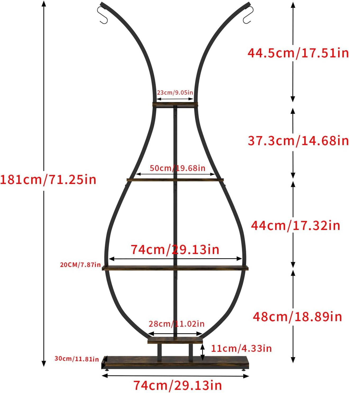 Tall Vase Shape Metal Plant Stand Indoor Outdoor Flower Shelf Display Rack