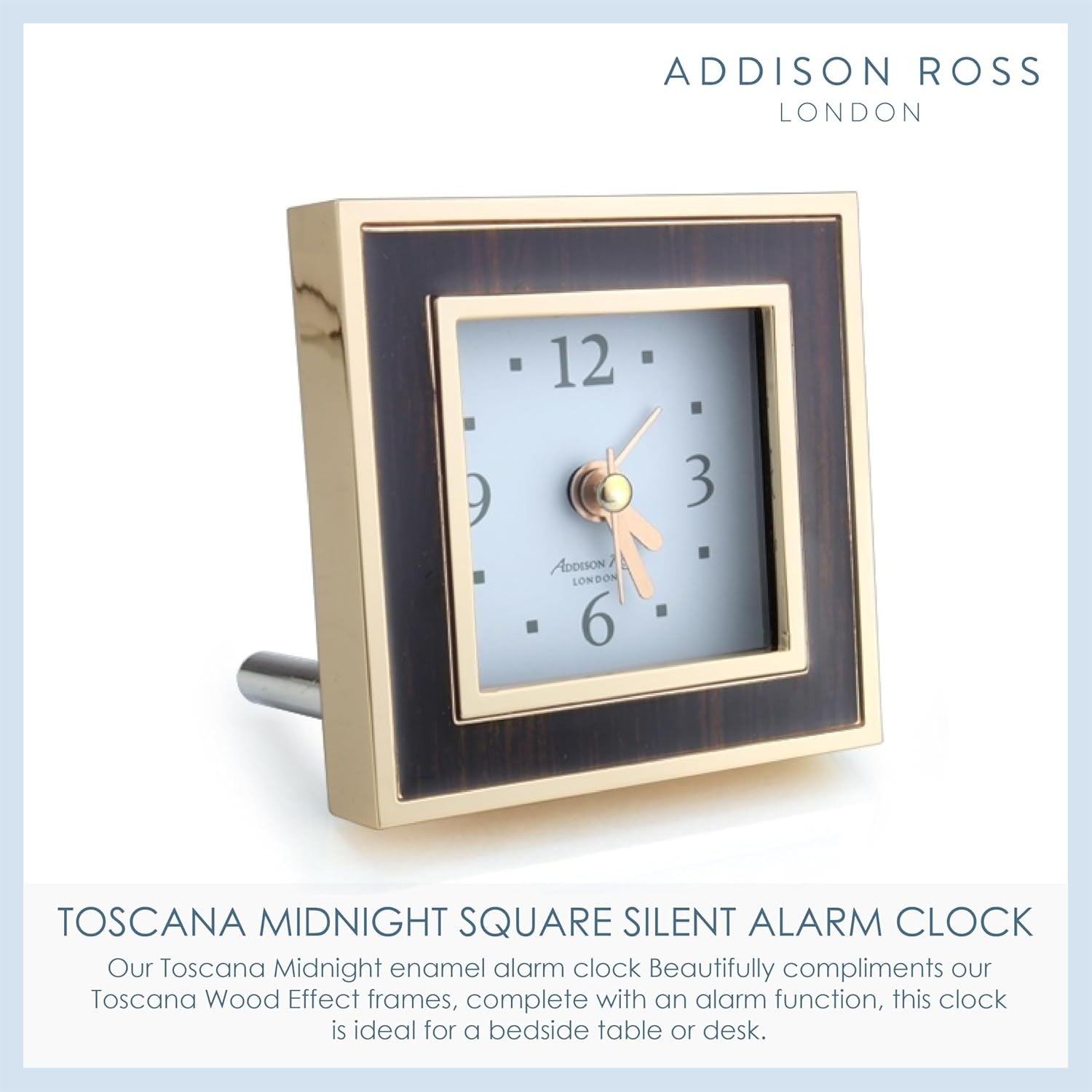 Silent Sweep Bedside Alarm Clock Square Luxury Compact Night Clock