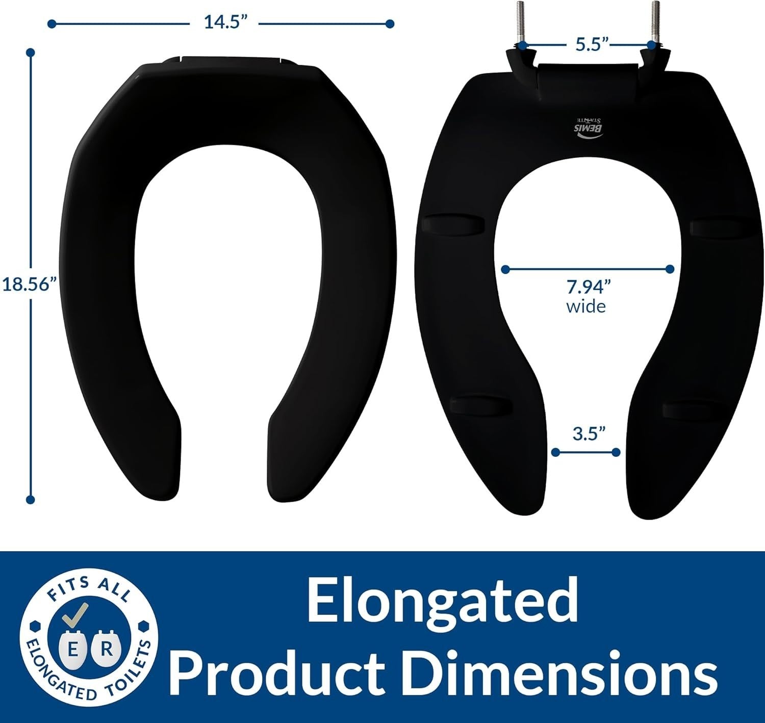 Black Elongated Toilet Seat | Commercial, Heavy-Duty, Stay-Tite
