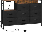 8 Drawer Fabric Chest with USB Ports Power Strip Rustic Black Storage Unit