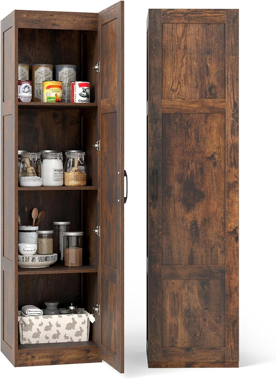 Tall Rustic Brown Kitchen Cupboard 4 Tier Wooden Storage Cabinet