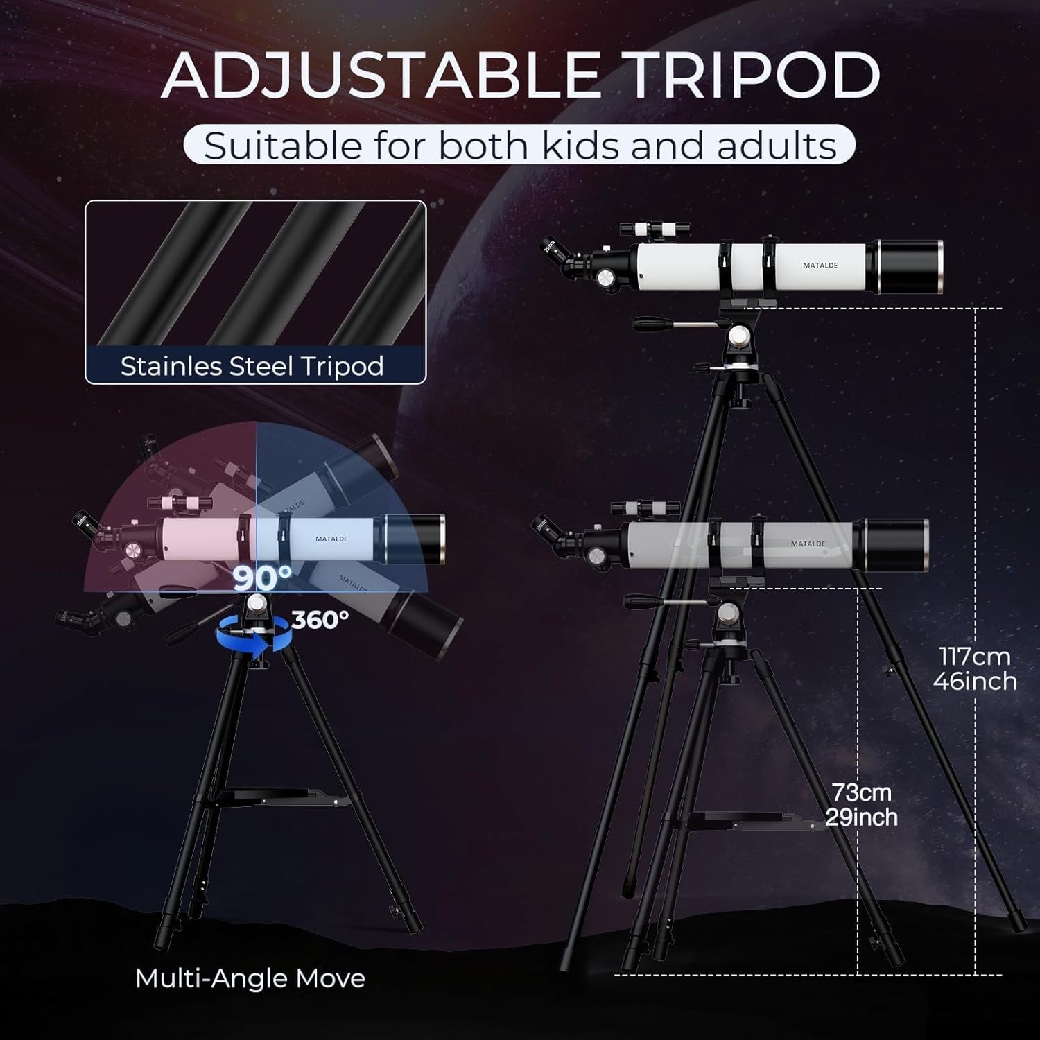 Advanced Telescope 90mm Refractor 32X-240X Astronomy Kit White Tripod
