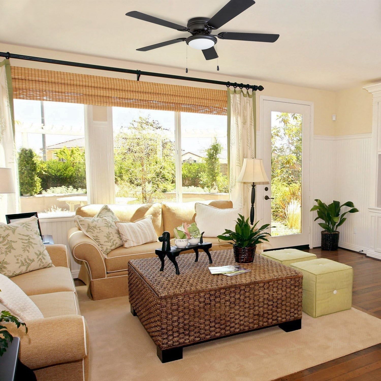 Portage Bay 52" Ceiling Fan with Light, Reversible Blades, Matte Black