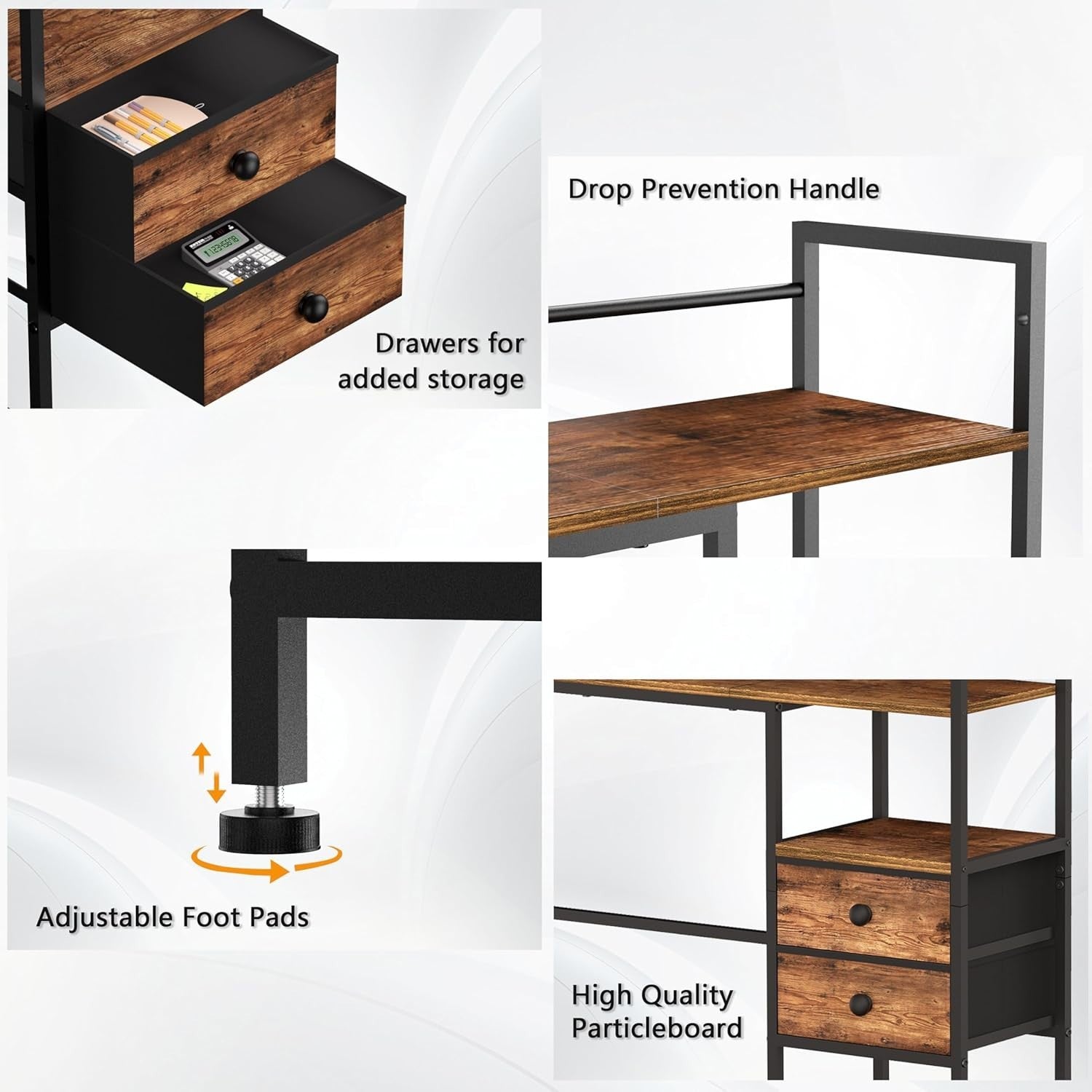 39" Desk Hutch Shelf Rustic Brown | 4-Tier Desktop Organizer Rack with Drawers