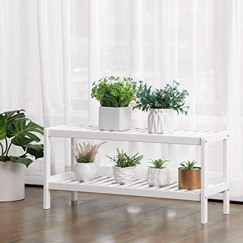 2-Tier Bamboo Shoe Rack Bench for Entryway Living Room Bathroom White