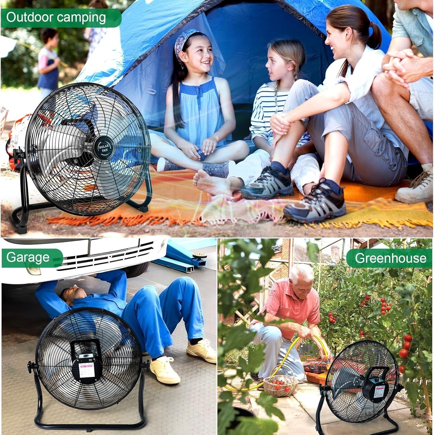 16-Inch Solar Floor Fan – 30W Panel 20,000mAh Rechargeable 18-Speed Cooling Tilt