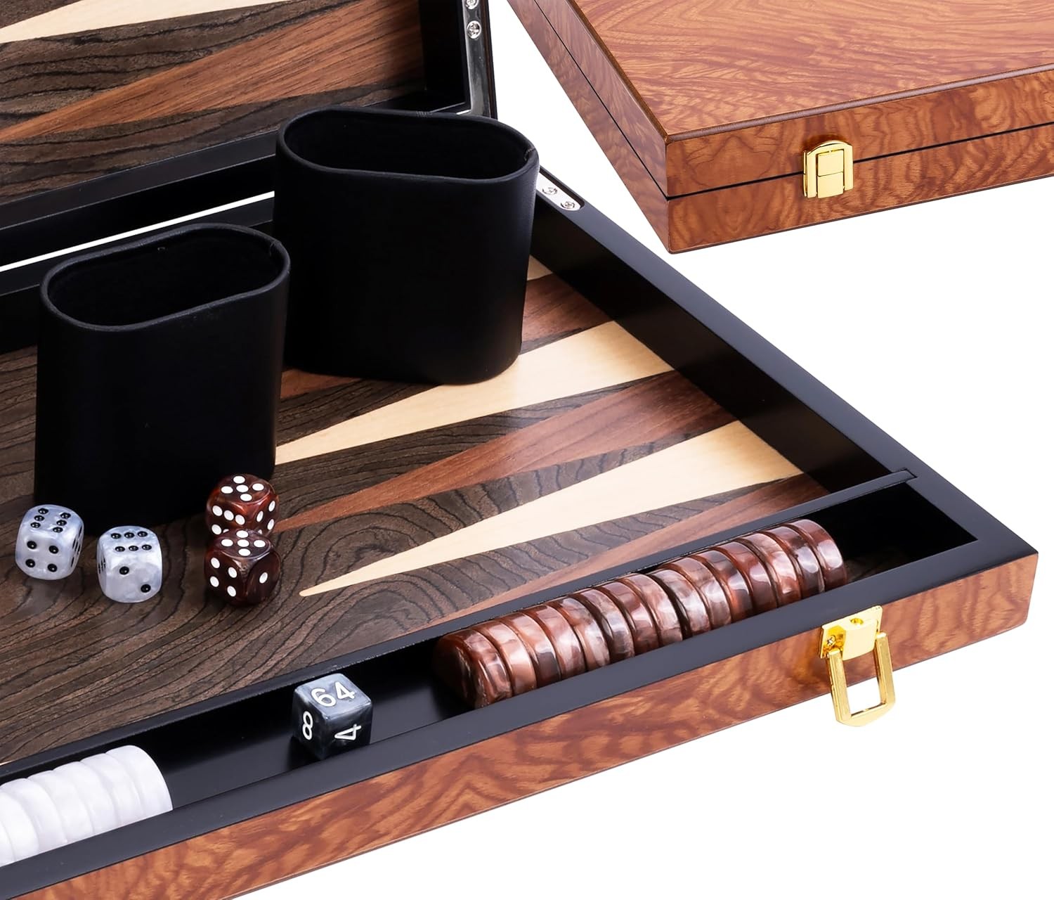 Deluxe 18in Wooden Backgammon Set Folding Luxury Board Game Travel Case