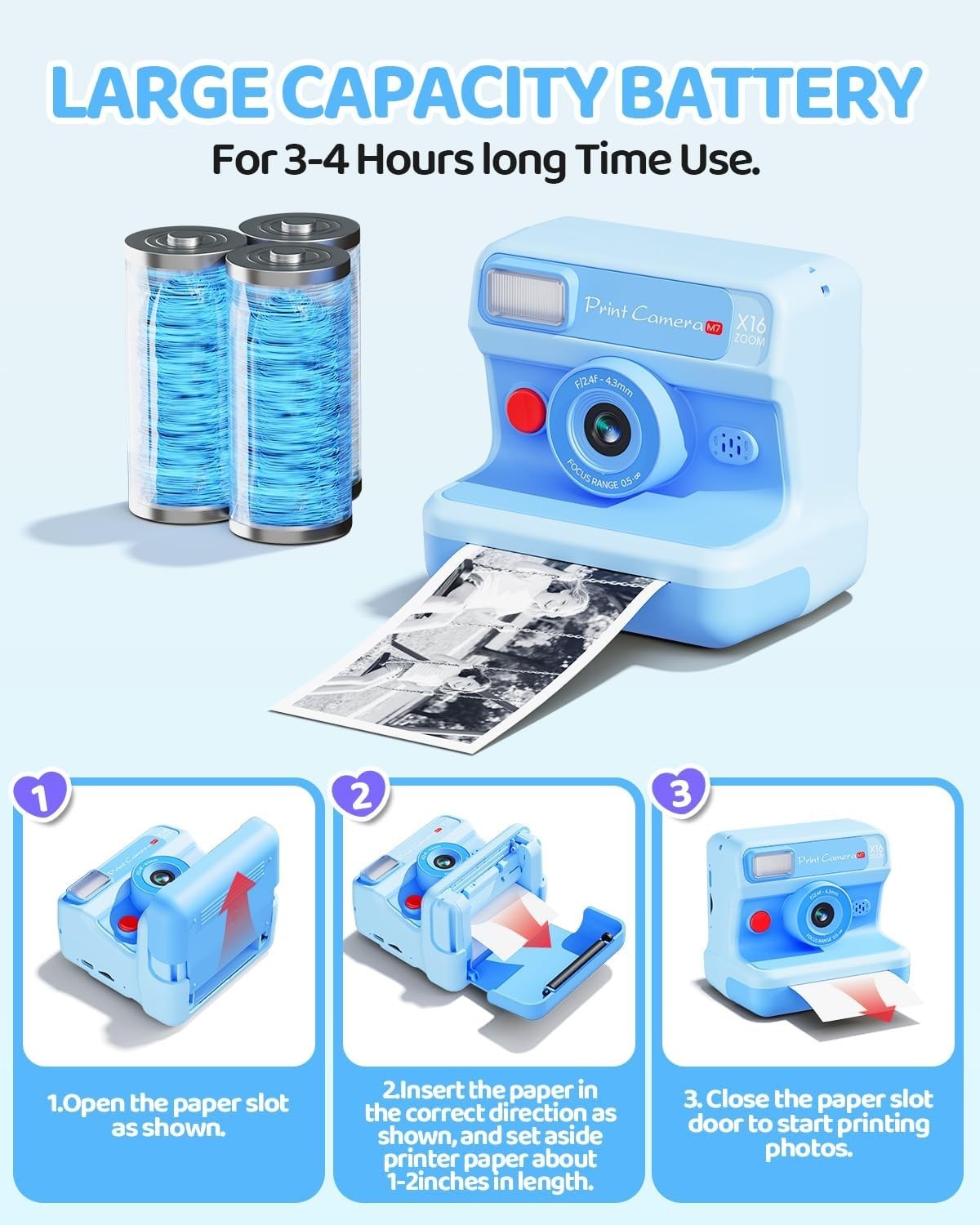 Kids Instant Print Camera 1080P HD Selfie Camera 32GB Card & Paper