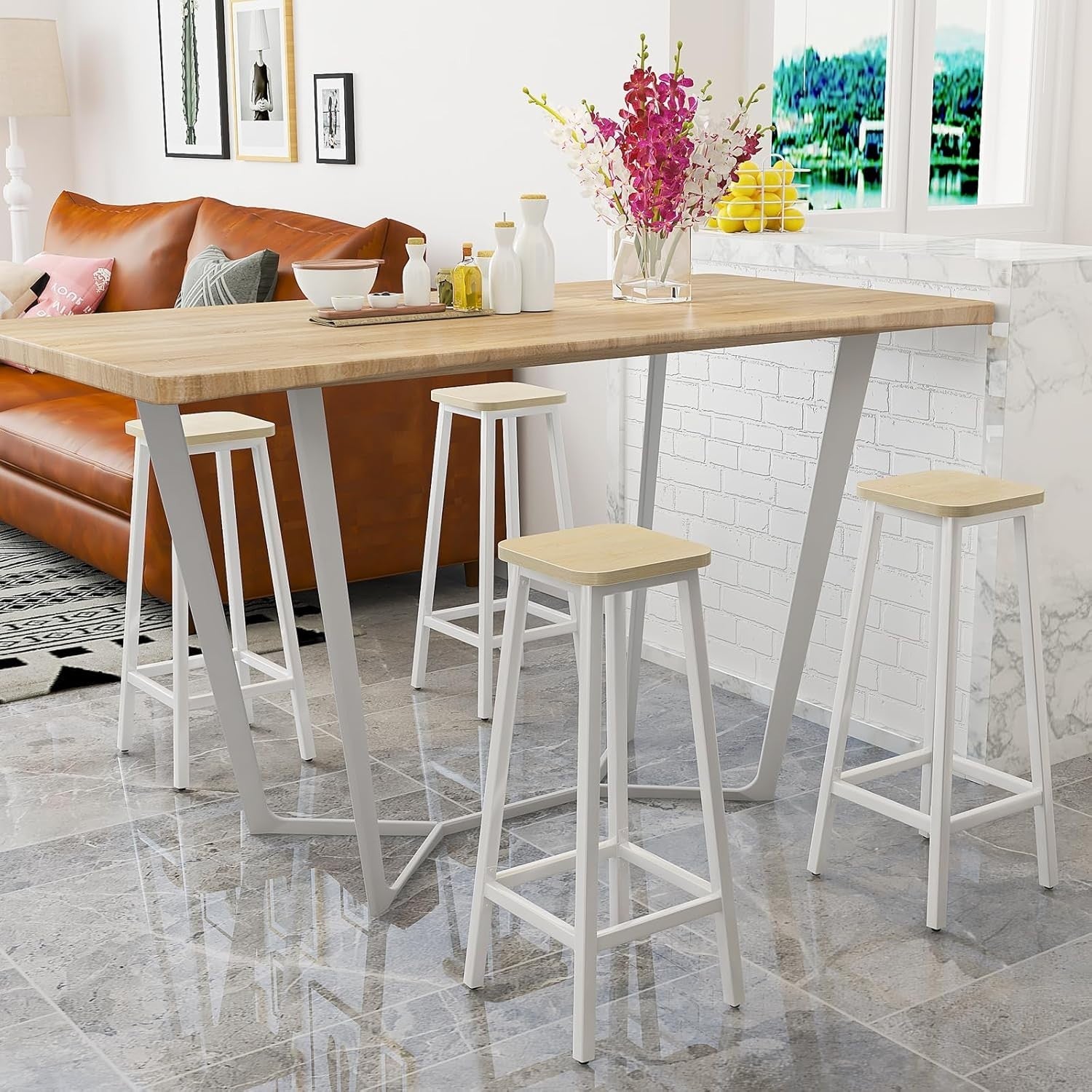 Square Bar Stool Set of 2 | Adjustable Footrest 29.5x29.5x70CM