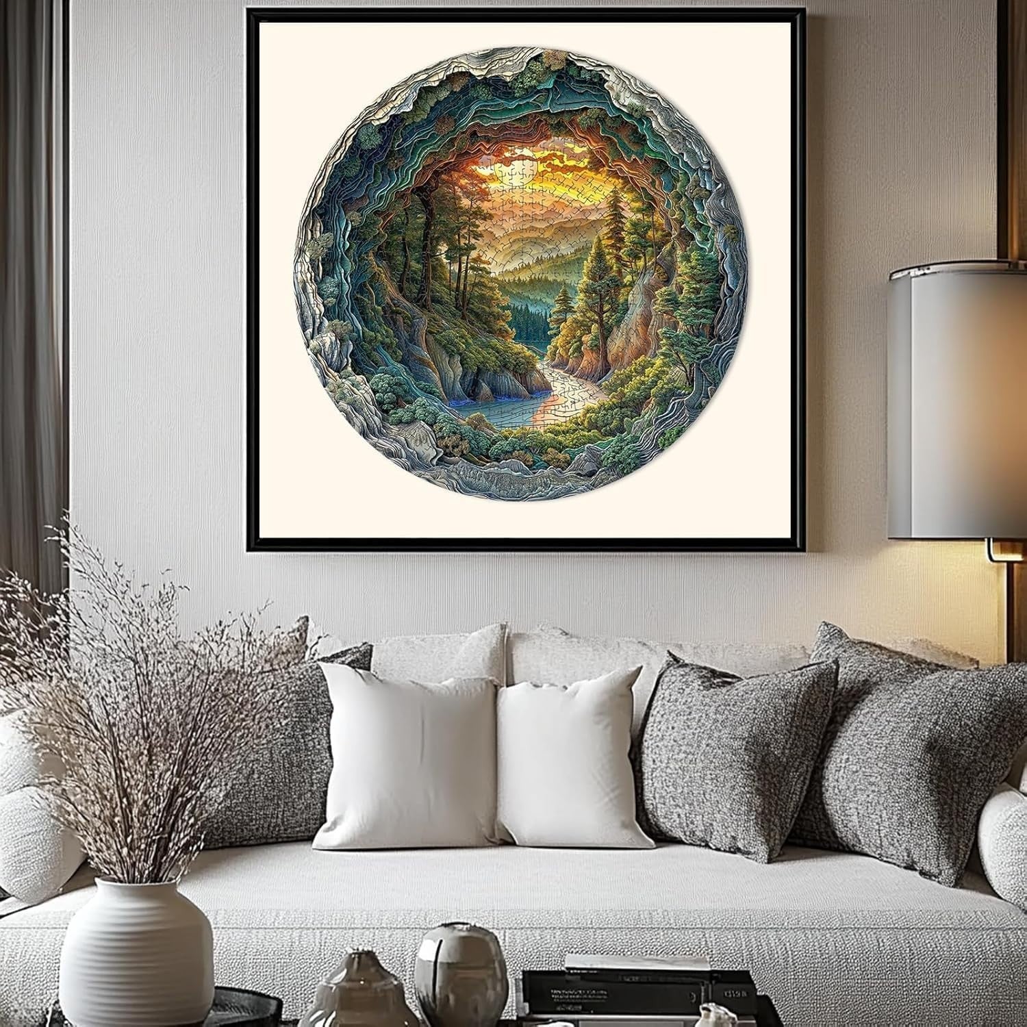 1000 Piece Round Jigsaw Puzzle Cave Forest Nature Adults Home Decor