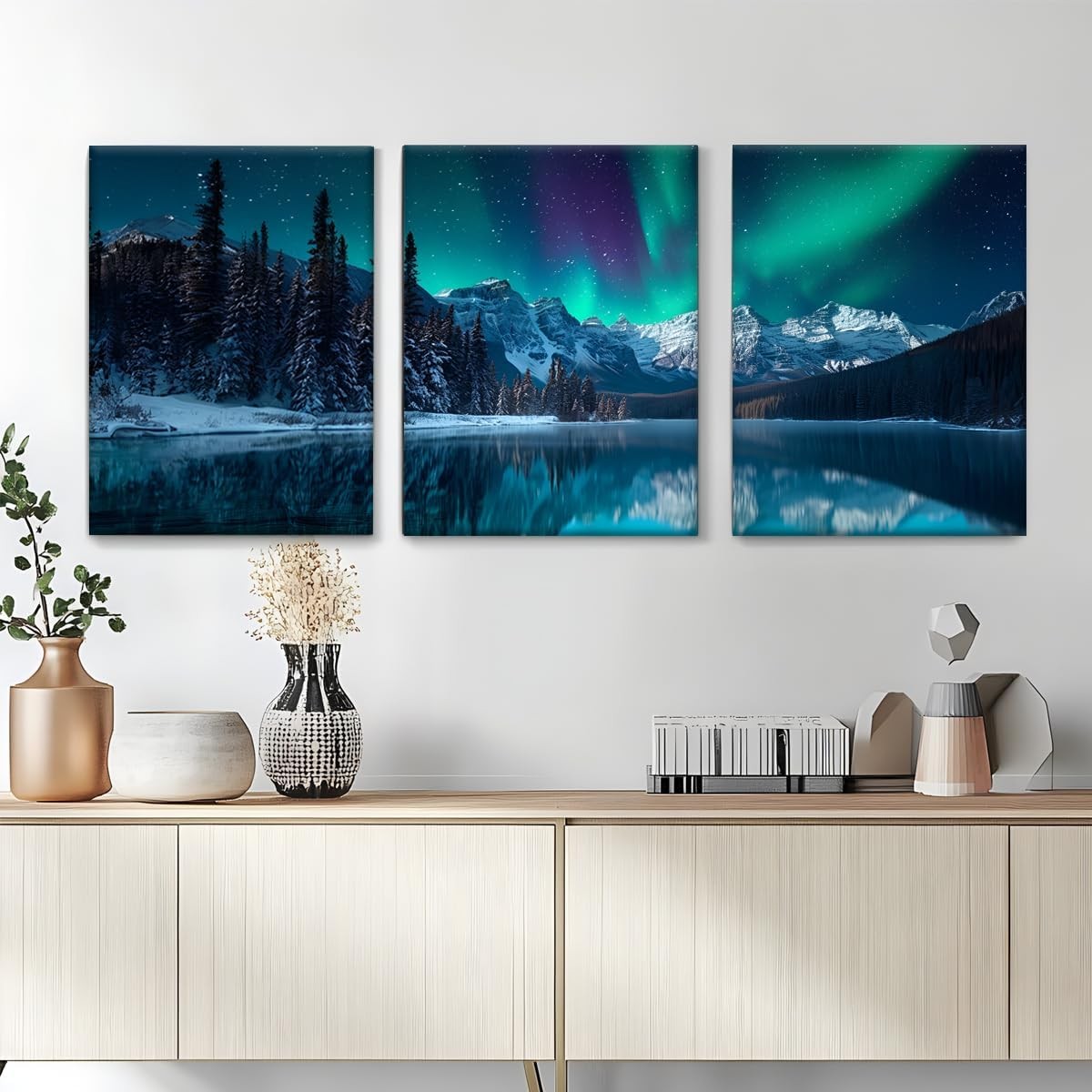 3-Piece Aurora Canvas Wall Art 30x40 cm Modern Framed Scenery Prints