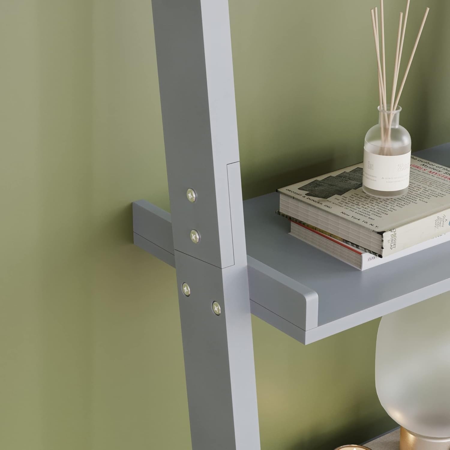 5 Tier Ladder Bookcase Leaning Shelf Space Saving Open Storage Black