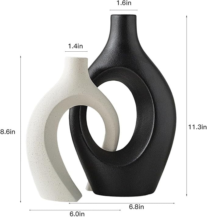 XL Hollow Ceramic Vase Set of 2 Modern Minimalist Donut Decor for Pampas