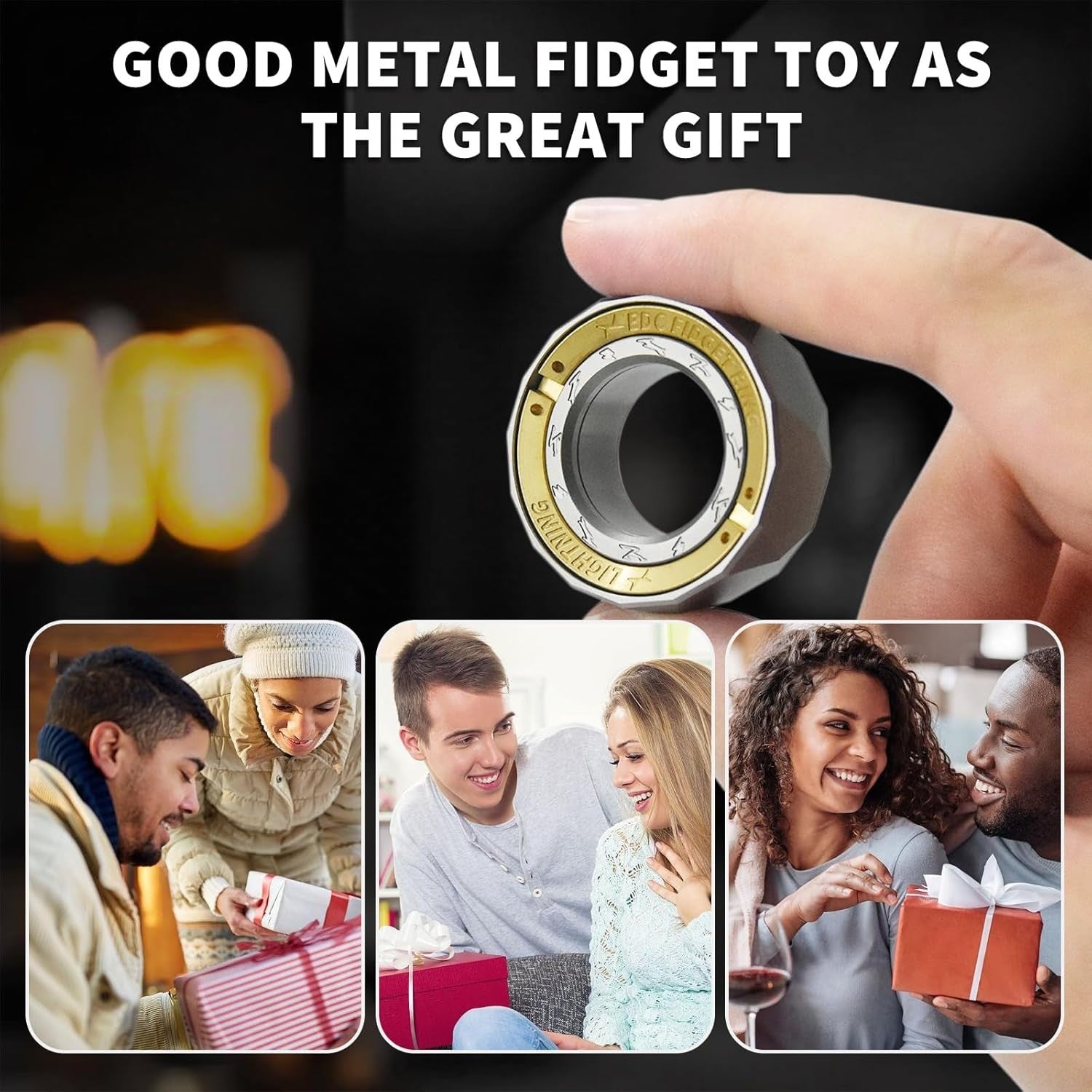Silver Lightning Fidget Ring Stainless Steel Click Slider Anxiety Relief
