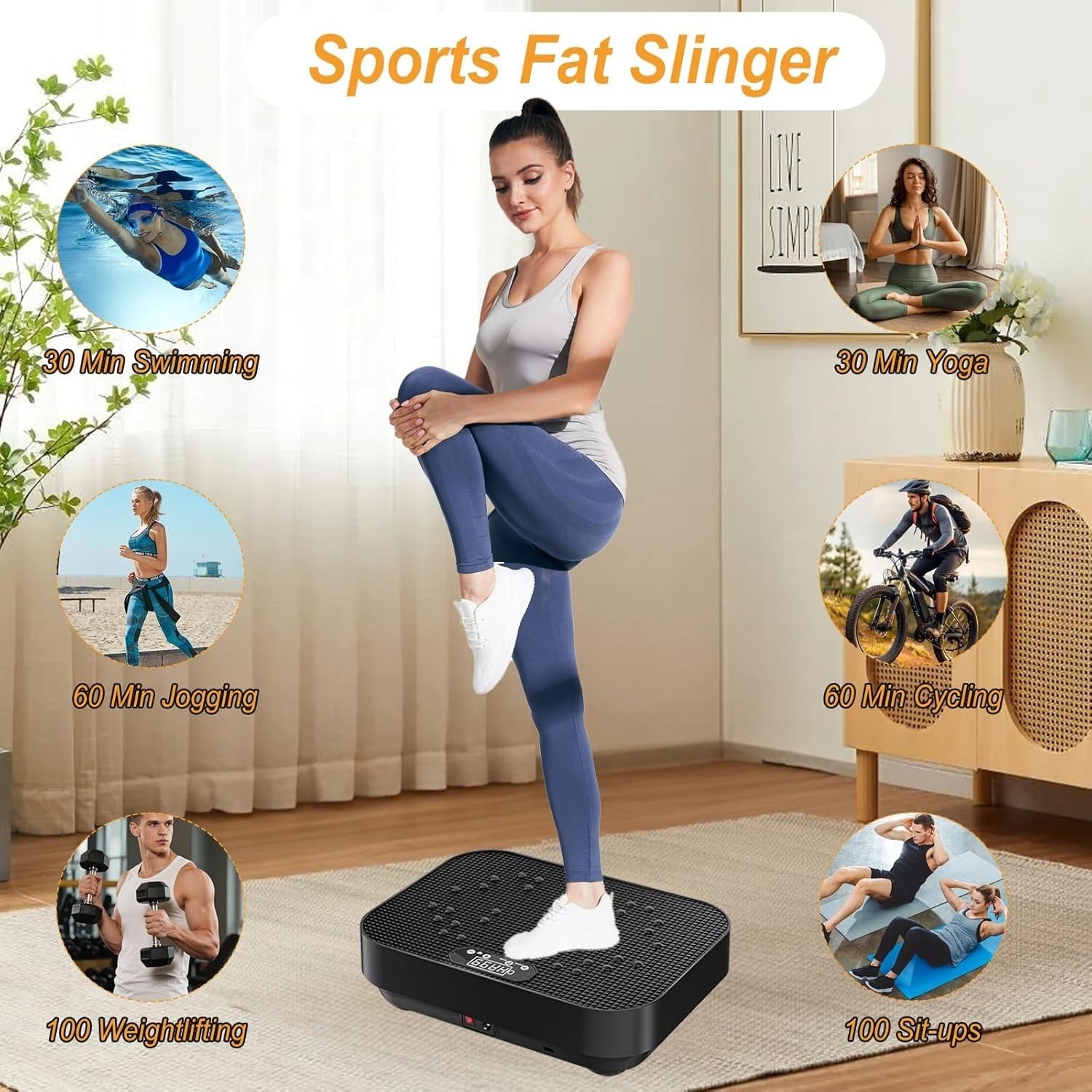 Black Vibration Plate Exercise Machine Weight Loss Lymphatic Drainage 99 Speeds