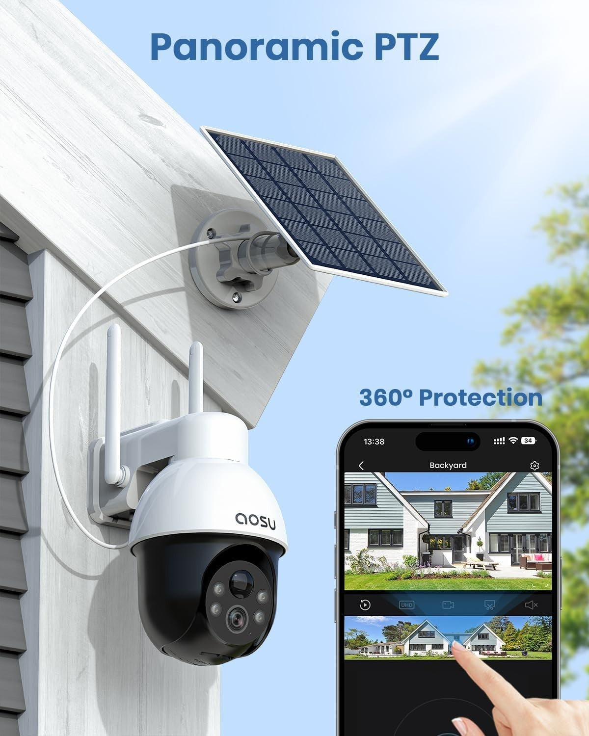 2 Pack 3K 5MP Solar Security Cameras Wireless Outdoor 360° PTZ WiFi