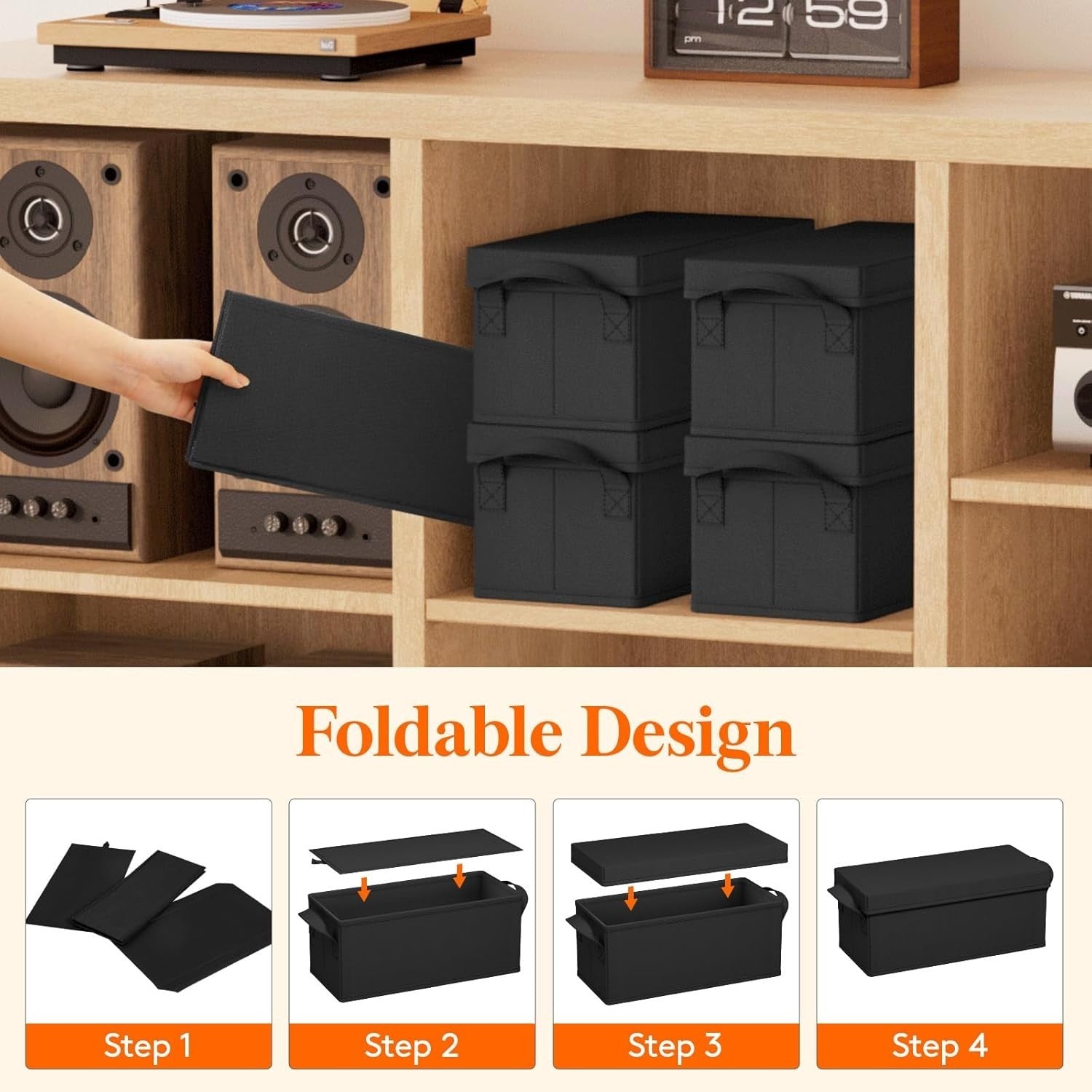 6 Pack CD Storage Boxes Stackable Lid Organizer Holds 180 CDs Black