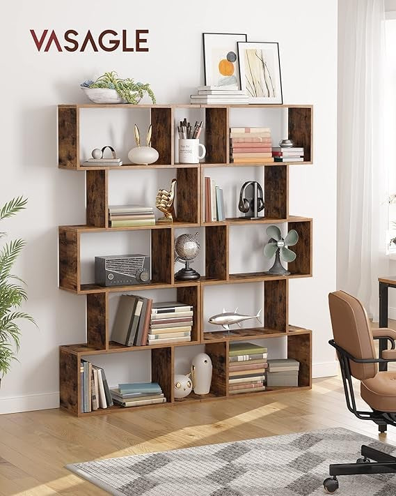 5-Tier Modern Cube Bookcase Room Divider Rustic Brown Freestanding Shelf