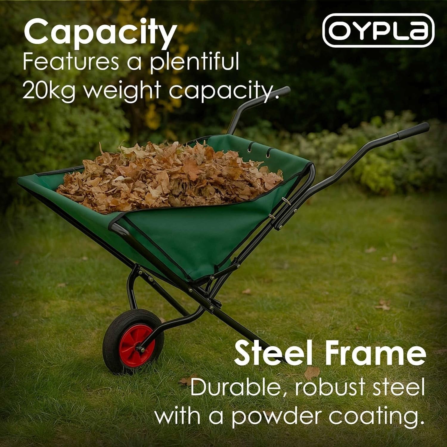 90L - Flat-Free Wheel - Foldable Wheelbarrow - Green - Steel Frame, Compact