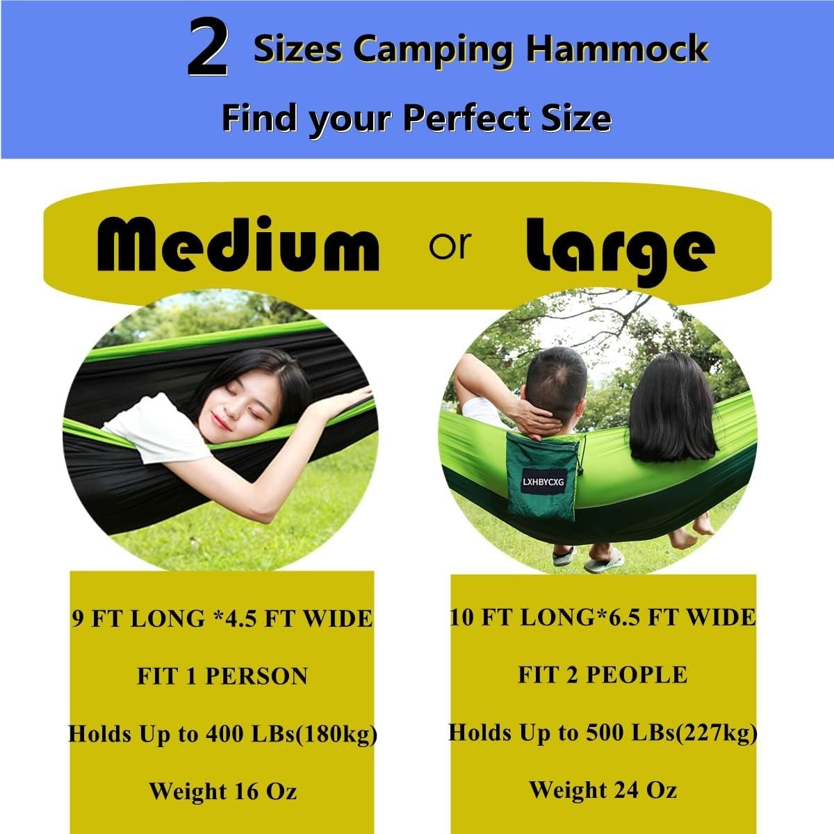 Double Camping Hammock 270x140cm Ultralight Nylon 500lb + Straps Set