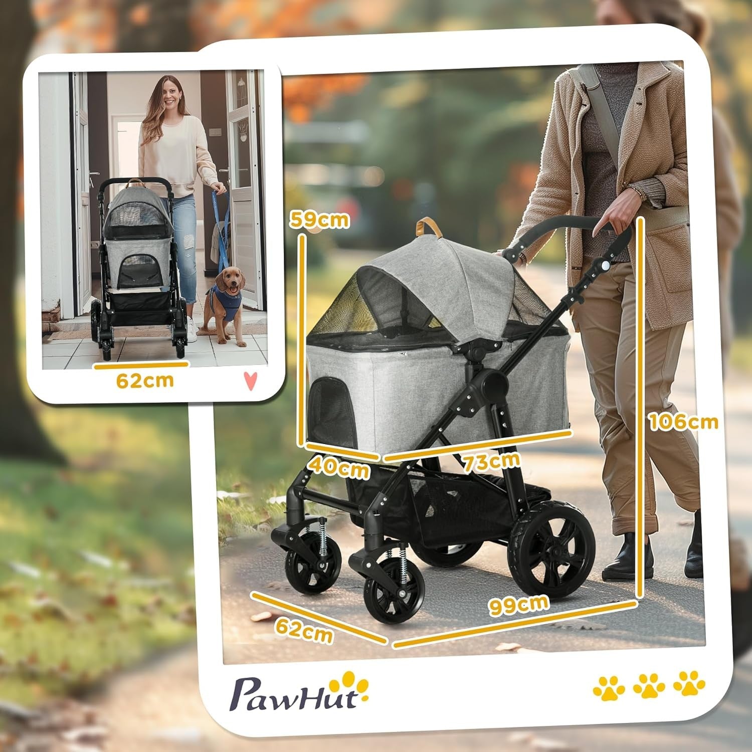 Dog Stroller Pushchair Foldable Pet Pram Detachable Carrier Shock Absorber