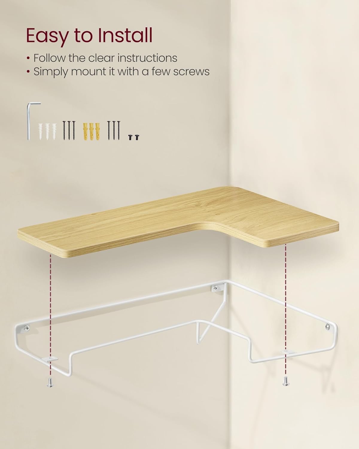 L-Shaped Floating Corner Shelves Set of 2 Wall Mounted Storage Natural Oak
