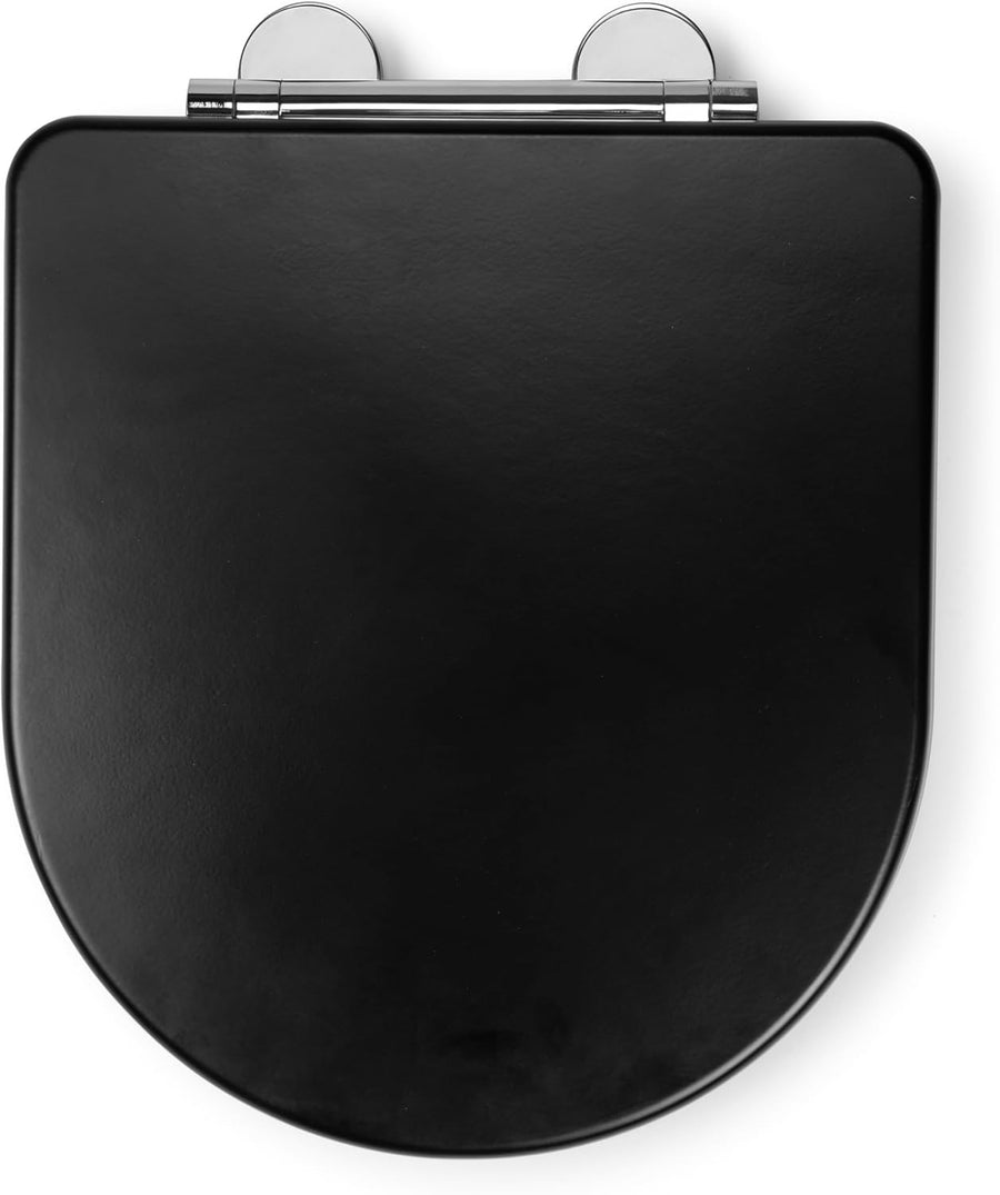 Black D-Shape Wooden Toilet Seat Soft Close Quick Release Antibacterial
