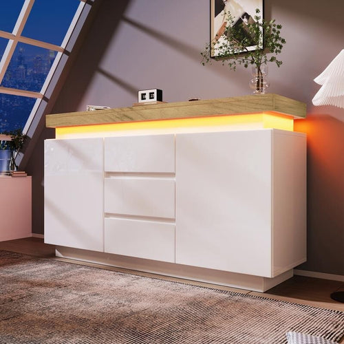 White High Gloss LED Sideboard Cabinet with Drawers & Storage Unit