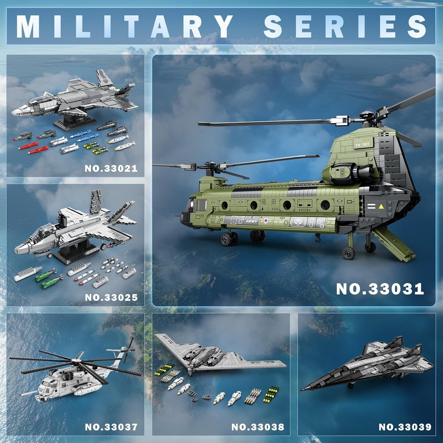 Military Helicopter Building Set - 1458 PCS Model Kit, Realistic Cockpit