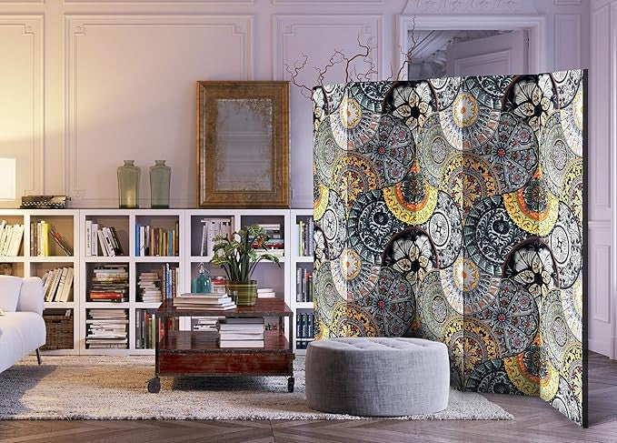 Modern Mandala 5-Panel Room Divider 225×172cm | Double-Sided Privacy Screen