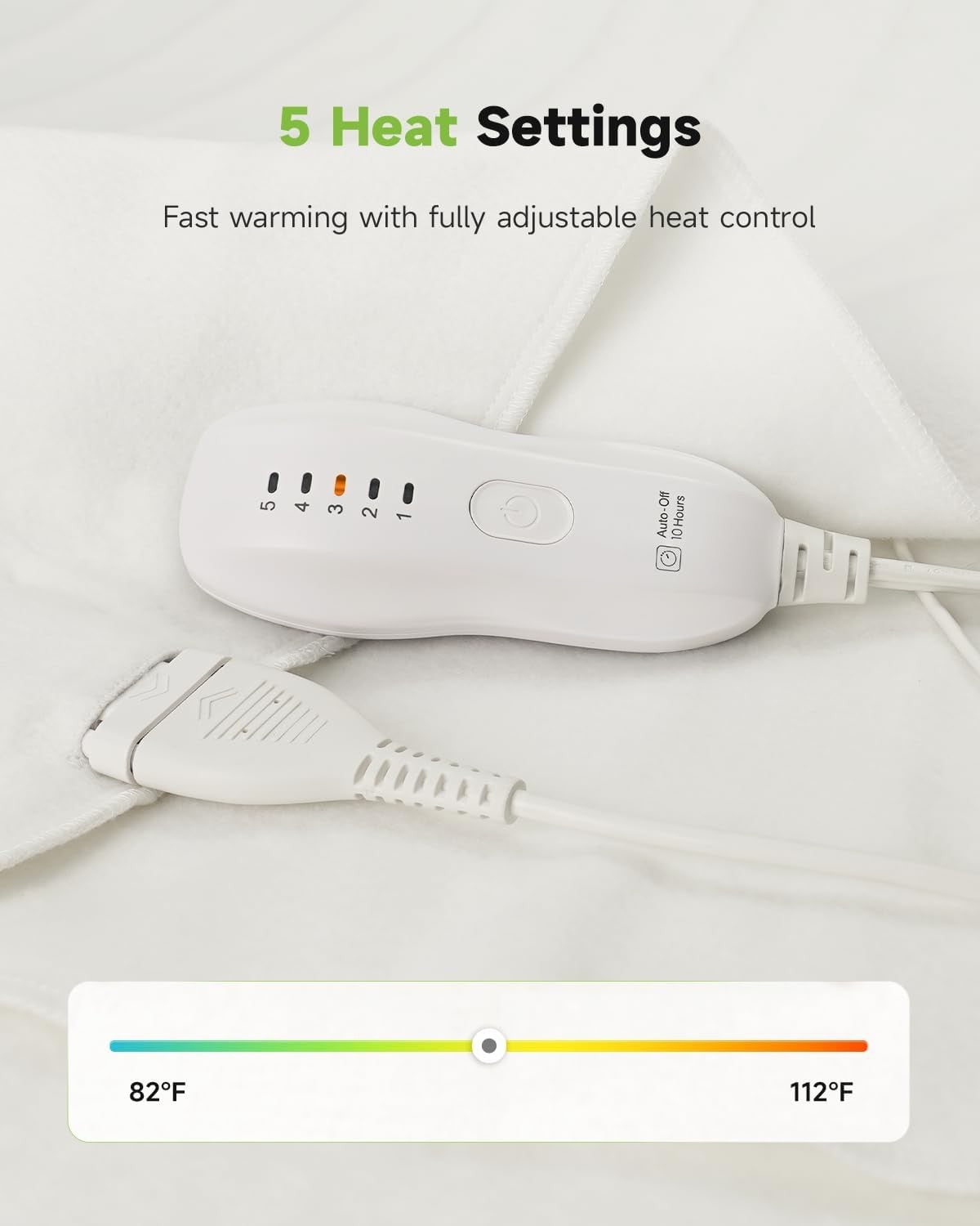 White Electric Heated Underblanket Double Single Control 5 Heat Auto Off