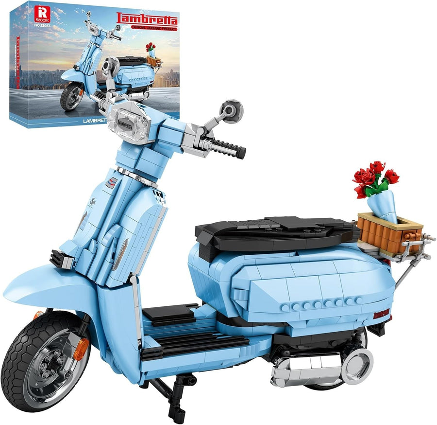 1:5 Scale Blue Motorcycle Building Block Toy with Basket & Stand, 1169PCS