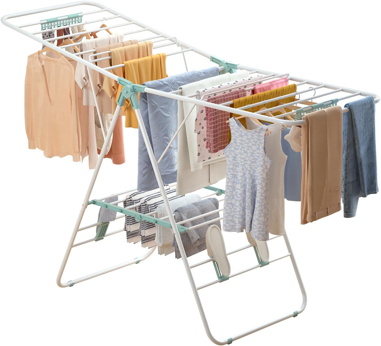 Foldable Clothes Airer Large Drying Rack Height Adjustable Wings Indoor
