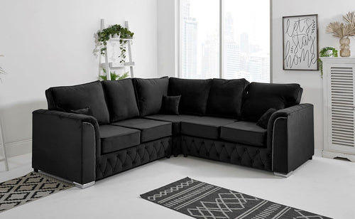 Luxury Plush Velvet 5-Seater Corner Sofa, Foam Cushions, Chrome Feet, L-Shape