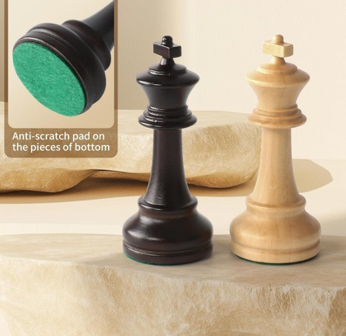 Luxury Wooden Chess Pieces Set 9.5cm King – Staunton Design + Storage Bags