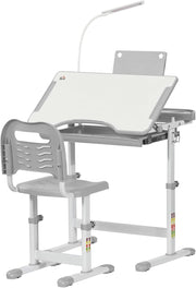 Height Adjustable Kids Study Desk Chair Set with Lamp & Storage Drawer