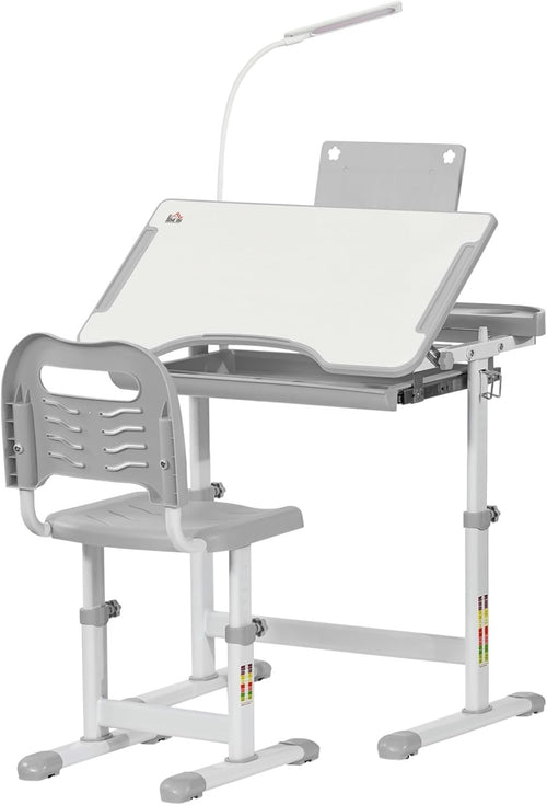 Height Adjustable Kids Study Desk Chair Set with Lamp & Storage Drawer