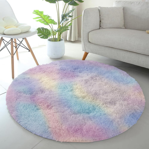 Round Shaggy Rug 120x120cm Set of 2 Fluffy Soft Anti Slip Plush Carpet