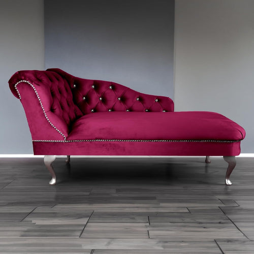 Tufted Fuschia Velvet Chaise Lounge Sofa Left Hand – Handmade, Compact & Elegant
