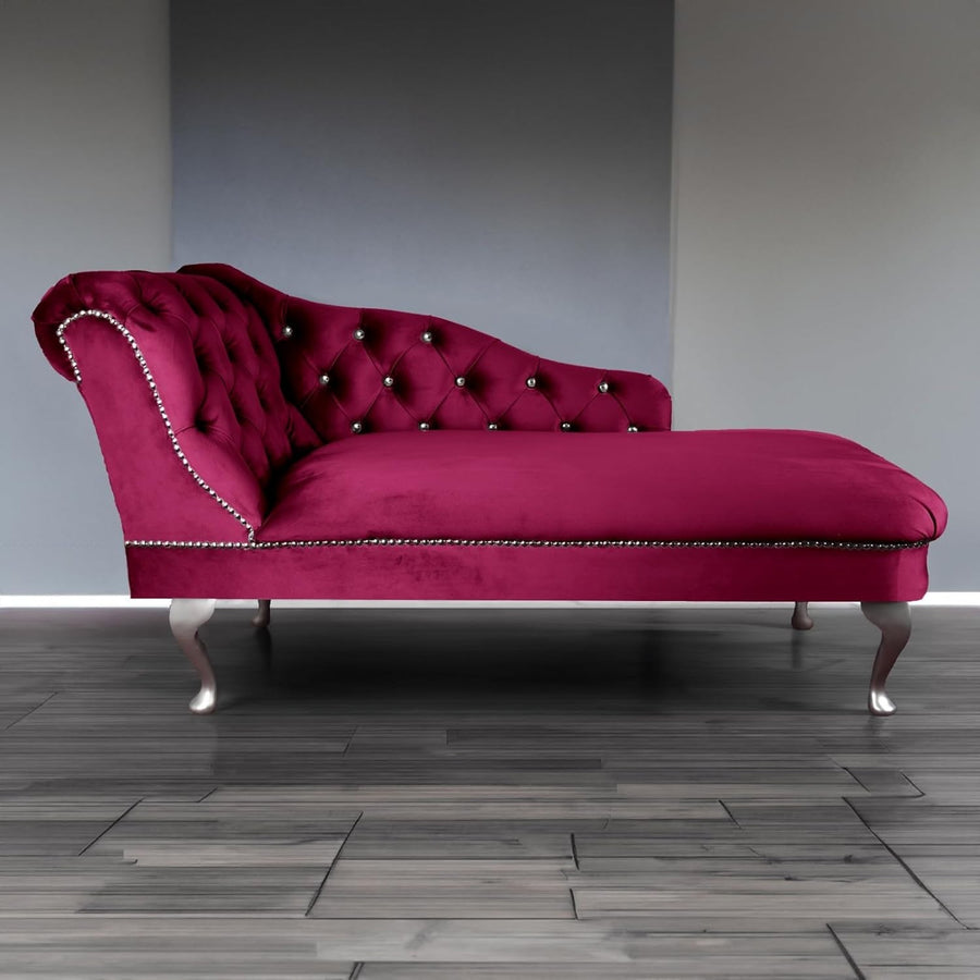 Tufted Fuschia Velvet Chaise Lounge Sofa Left Hand – Handmade, Compact & Elegant