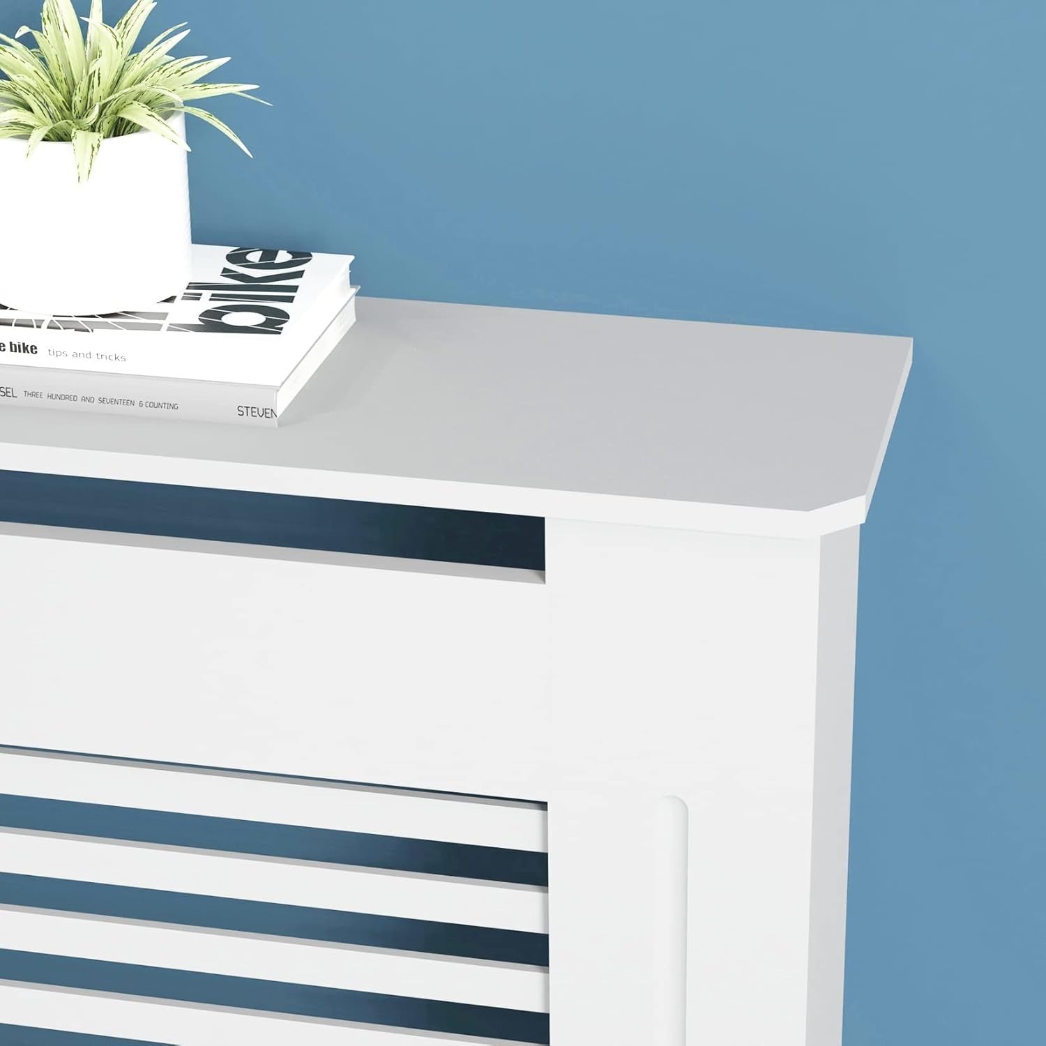 Large White Radiator Cover Cabinet 92cm MDF Horizontal Slat Heater Unit Shelf