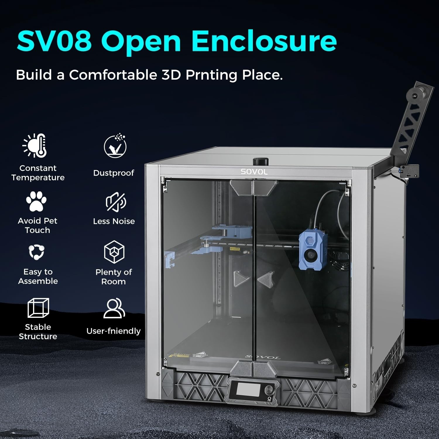 3D Printer Metal Enclosure Tempered Glass Noise Reduction Heat Control