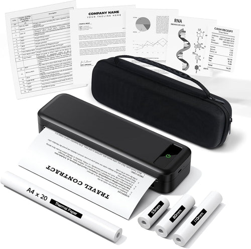 Black Portable Thermal Printer A4 Wireless Bluetooth Inkless Travel Printer