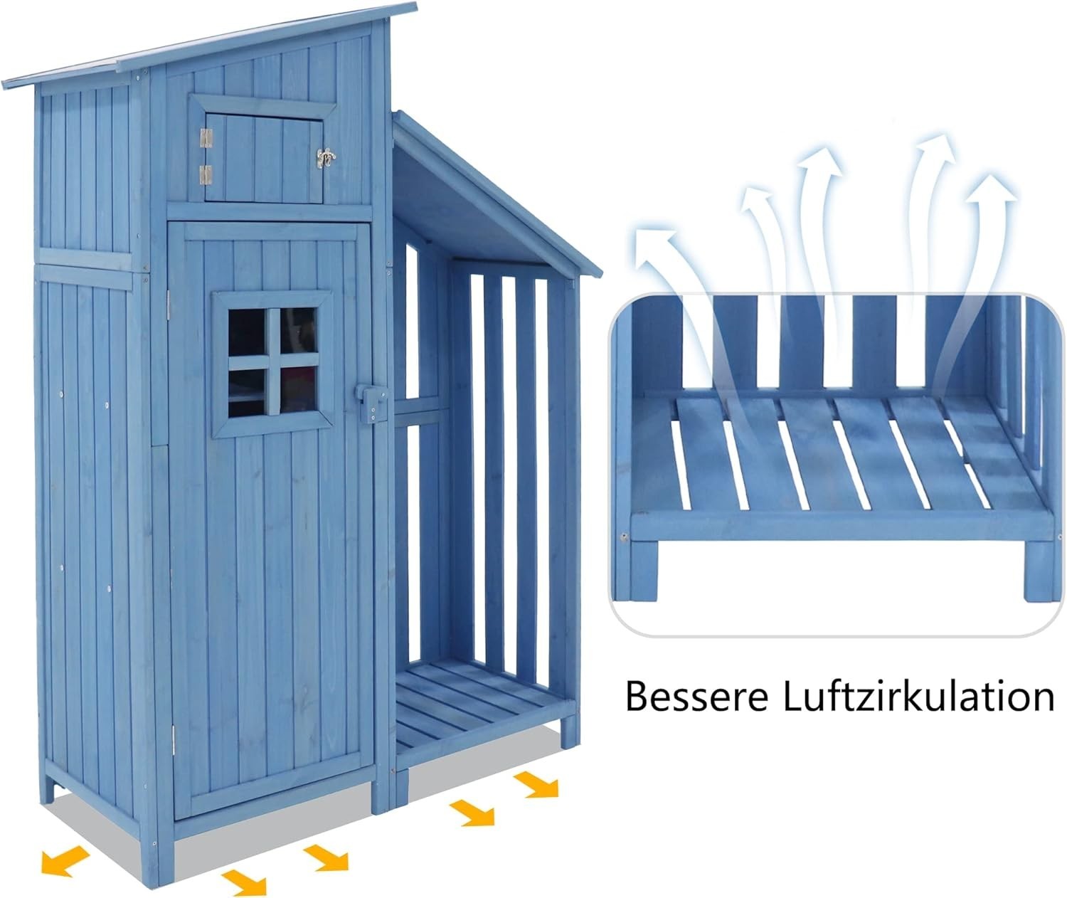 124x46x174cm Blue Wooden Garden Tool Shed Outdoor Storage Cabinet