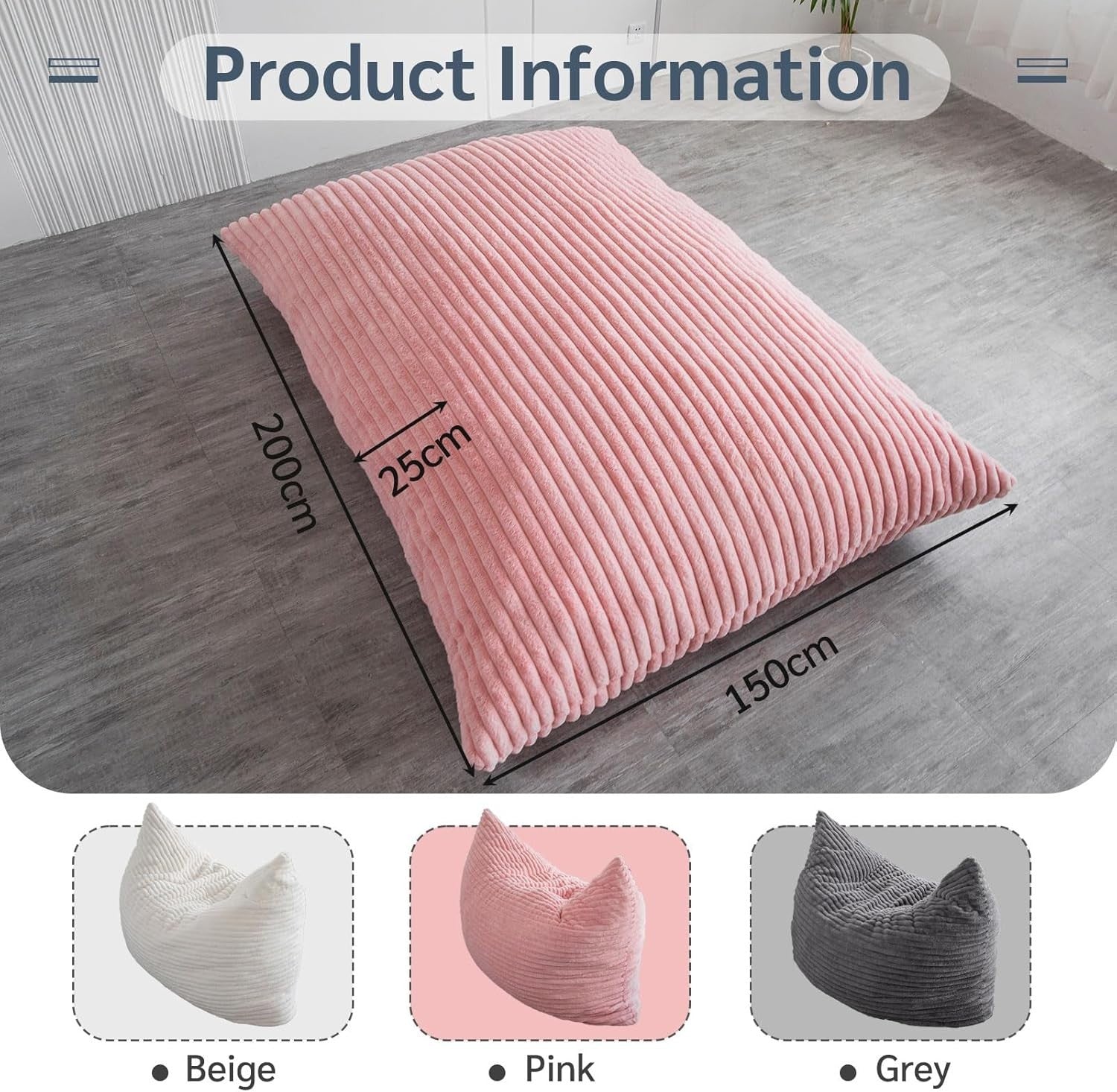 Pink Faux Fur Bean Bag Sofa Bed 150x200cm | Large Floor Chair Adults
