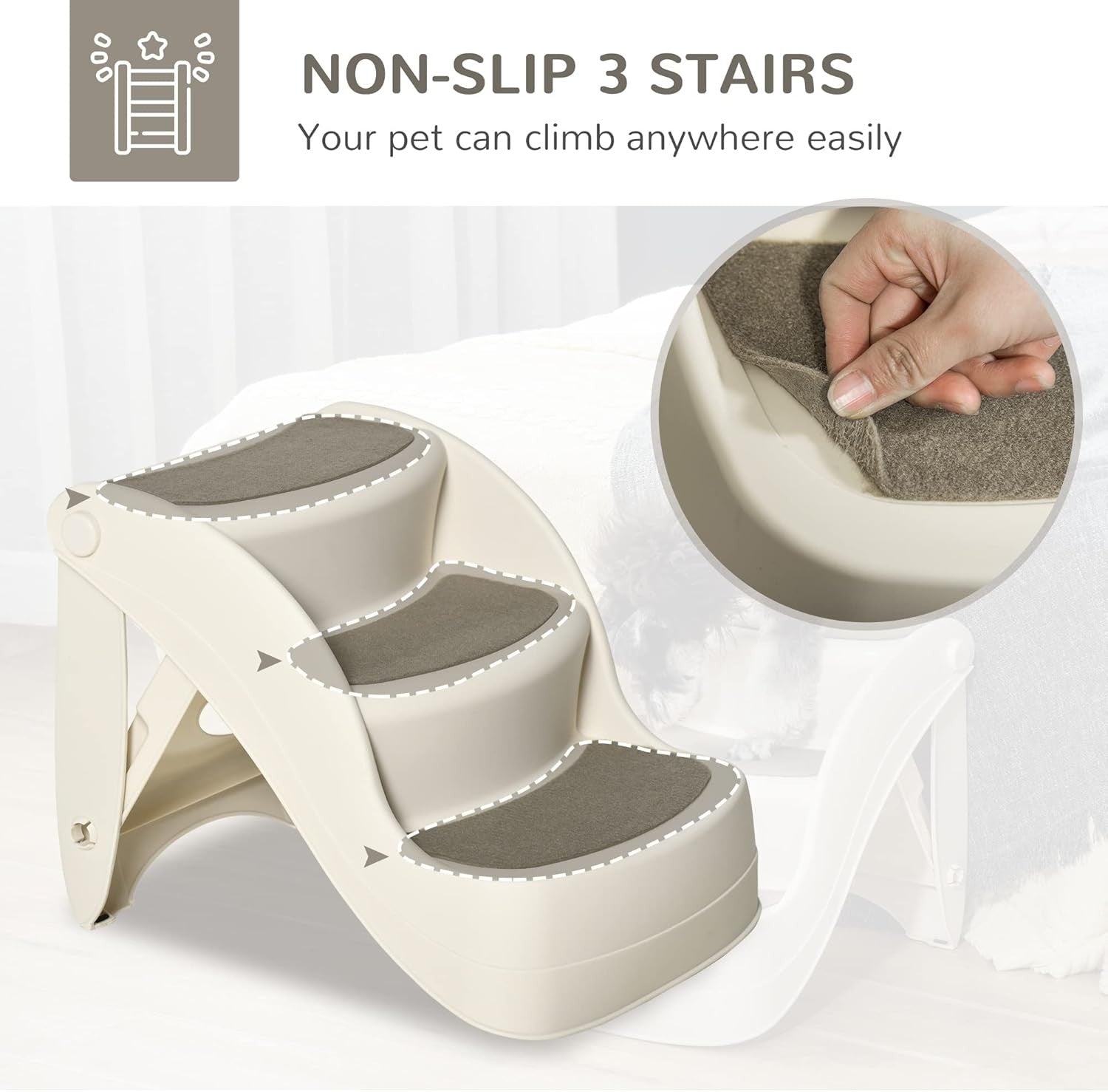 Foldable Dog Steps 3 Tier Pet Stairs Non Slip  Bed Sofa 49x38x38cm
