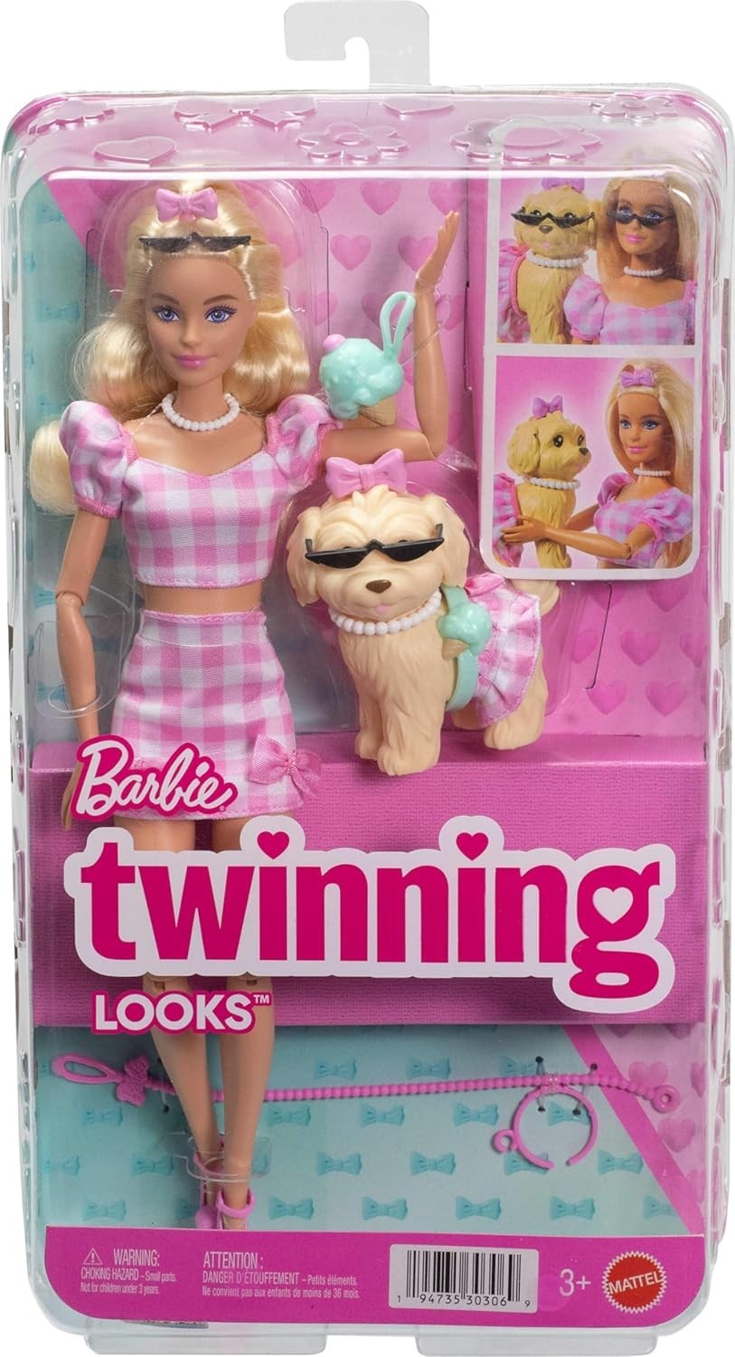 Fashion Doll with Puppy Matching Outfits Sunglasses Necklace Pet Set